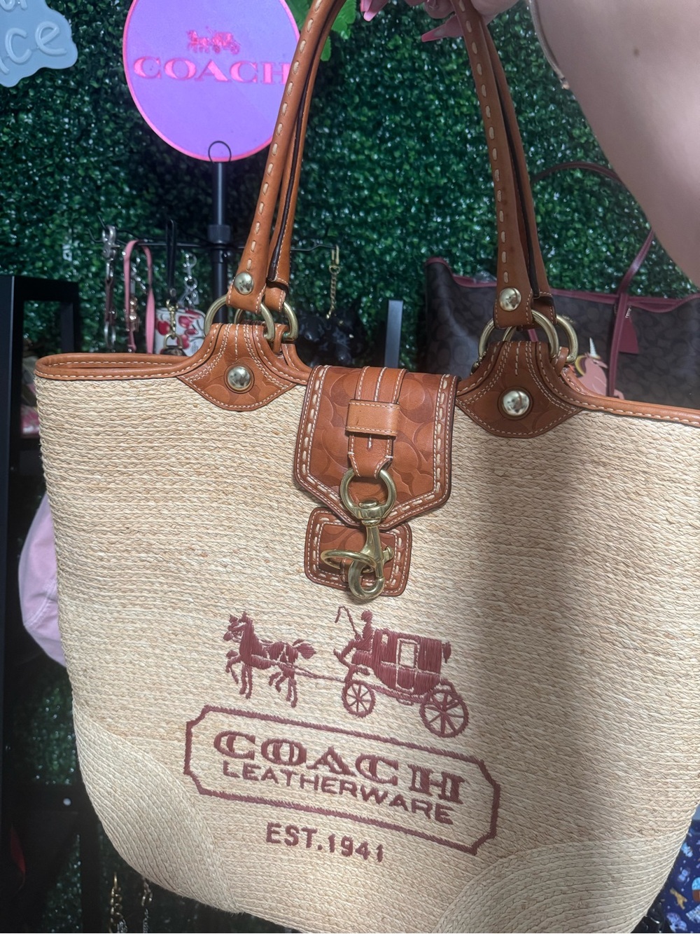 RARE Coach straw tote BLEEKER BEACH BAG XXL!!